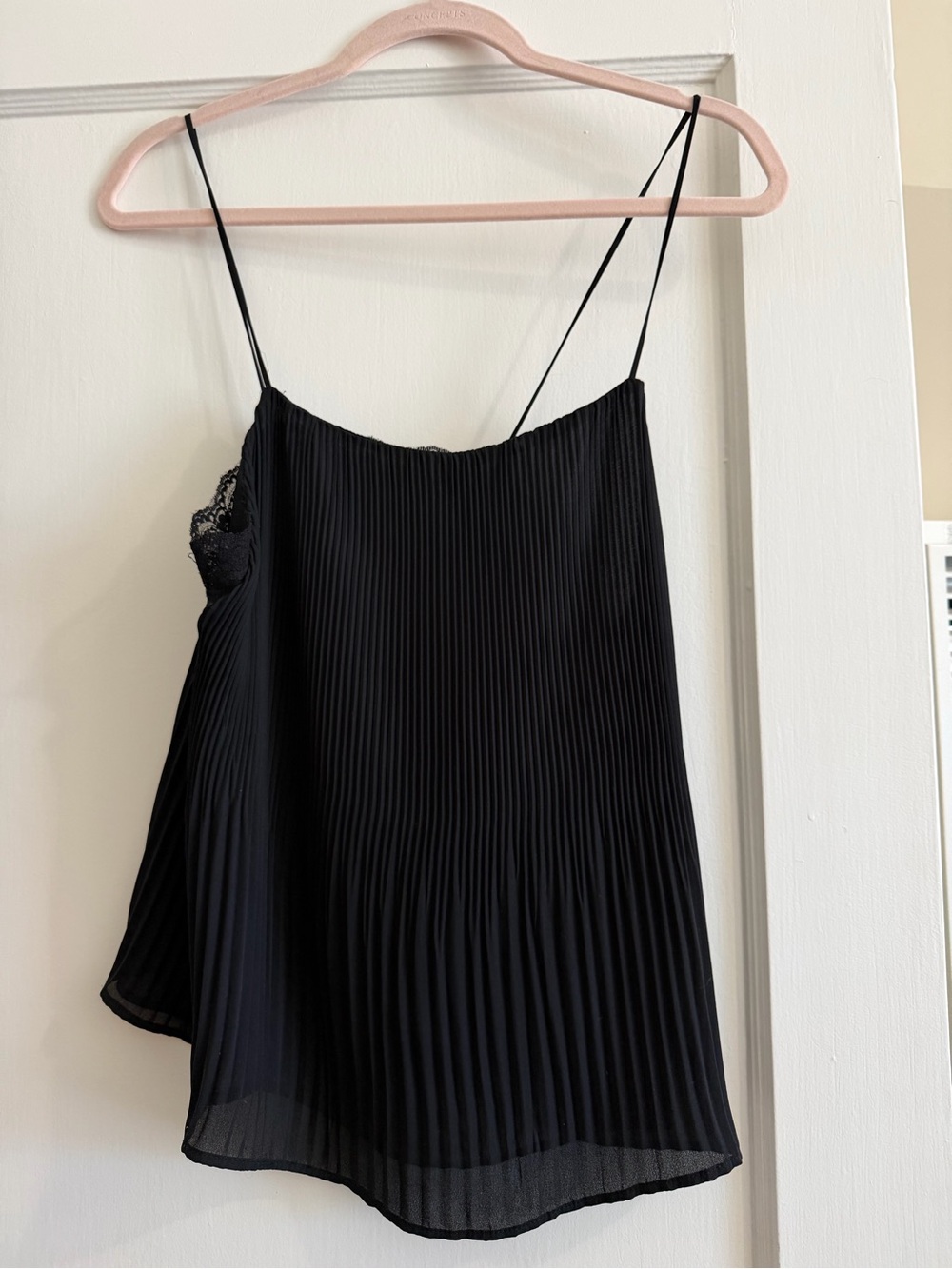 Zara Black Pleated Lace-Trim Spaghetti Strap Cami